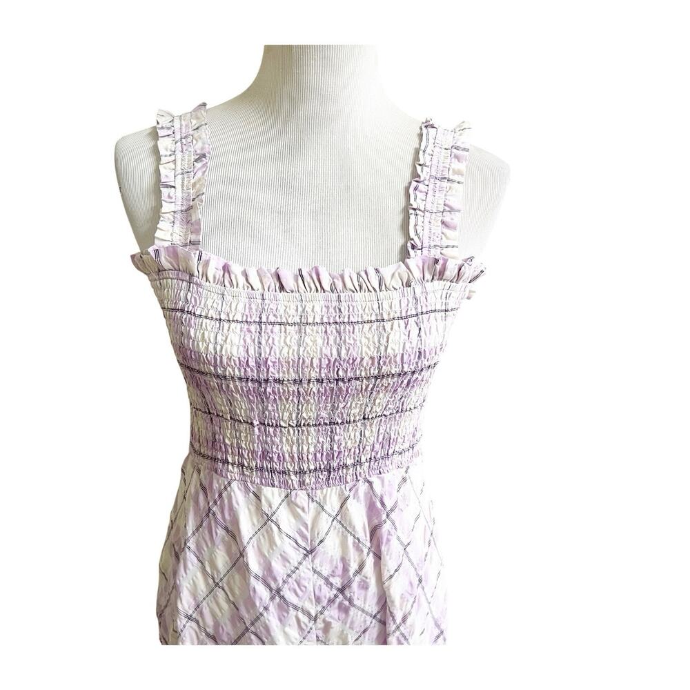 Boston Proper Dress Size Medium Womens Maxi Smocked Plaid Purple Cottagecore - Picture 10 of 12
